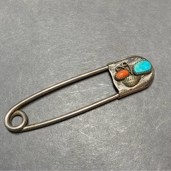 Vintage Accessories Vintage Southwest Turquoise Silver Safety Pin